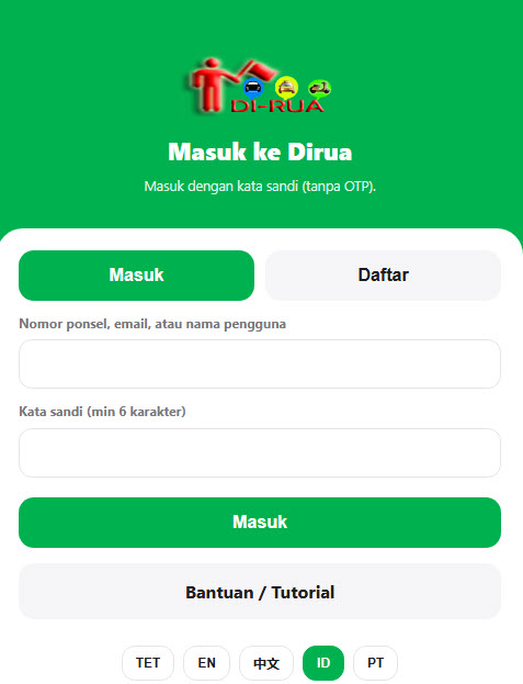 Dirua App - (Registo Passenger, Driver, Resto, Supermercado)